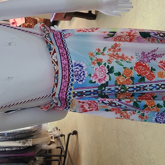 Corrugated Floral Summer Chiffon Maxi Dress Long Beach Dress - Picture 9 of 14